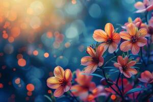 A vibrant display of assorted colorful flowers in full bloom, creating a lively and cheerful background photo