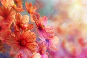 A vibrant display of assorted colorful flowers in full bloom, creating a lively and cheerful background photo