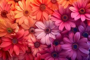 A vibrant display of assorted colorful flowers in full bloom, creating a lively and cheerful background photo