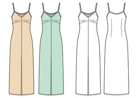 Women's long summer dress. Fashion flat sketch. vector