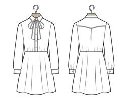 Illustration of a dress with long sleeves and bow on a hanger. vector