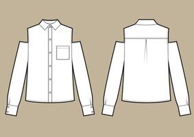 Shoulderless classic shirt fashion technical sketch. vector