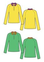 illustration of women's yellow and green polo. Front and back sketch vector