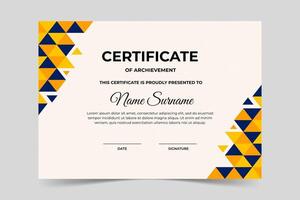 Modern elegant yellow certificate template with geometric shape. Appreciation for business and education. illustration vector