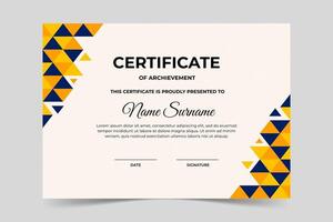 Modern elegant yellow certificate template with geometric shape. Appreciation for business and education. illustration vector