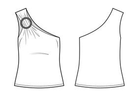 Top with ring on shoulder fashion flat sketch. Tight fit womans top vector