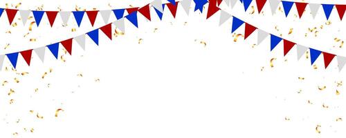 Bunting garland flag and confetti elements decoration holiday party frame banner vector