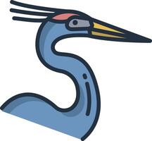 Great blue heron bird linear color illustration vector