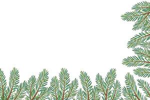 Christmas tree corner frame decoration. Fir tree branches. Pine, spruce branch. Hand drawn holiday illustration isolated on white. For New year, winter season headers, cards, party posters. vector