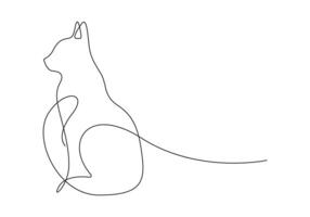 Continuous one line drawing of cute cat isolated on white background pro illustration vector