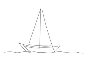 Continuous one line drawing of a sailboat isolated on white background pro illustration vector