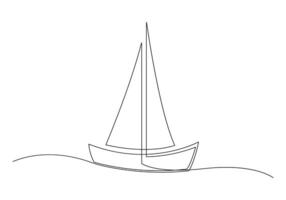 Continuous one line drawing of a sailboat isolated on white background pro illustration vector