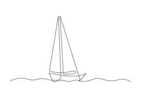 Continuous one line drawing of a sailboat isolated on white background pro illustration vector