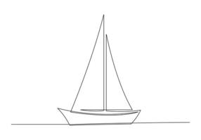 Continuous one line drawing of a sailboat isolated on white background pro illustration vector