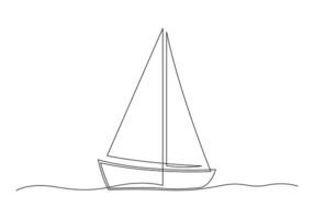 Continuous one line drawing of a sailboat isolated on white background pro illustration vector