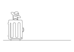 viaje maleta continuo uno línea dibujo prima ilustración vector