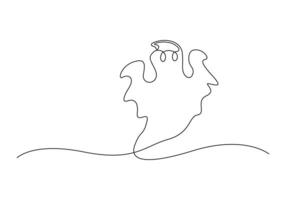 Halloween ghost continuous one line drawing pro illustration vector