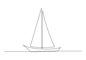 Continuous one line drawing of a sailboat isolated on white background pro illustration vector