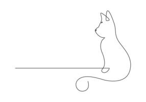 Continuous one line drawing of cute cat isolated on white background pro illustration vector