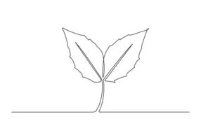 Continuous one line drawing of leaf isolated on white background pro illustration vector