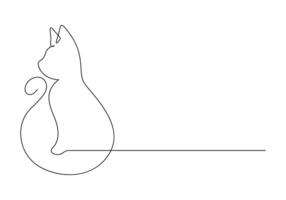 Continuous one line drawing of cute cat isolated on white background pro illustration vector