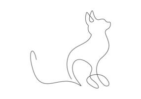 Continuous one line drawing of cute cat isolated on white background pro illustration vector