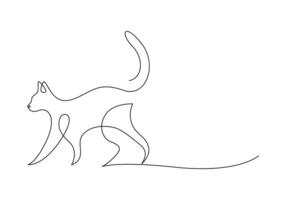 Continuous one line drawing of cute cat isolated on white background pro illustration vector