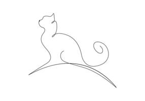 Continuous one line drawing of cute cat isolated on white background pro illustration vector