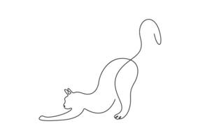 Continuous one line drawing of cute cat isolated on white background pro illustration vector