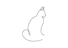 Continuous one line drawing of cute cat isolated on white background pro illustration vector