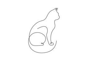 Continuous one line drawing of cute cat isolated on white background pro illustration vector