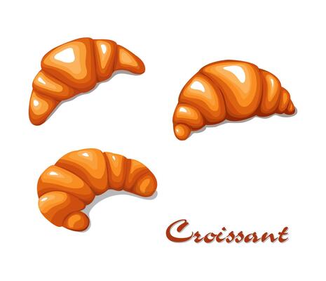Croissant set in cartoon style. French pastry illustration. Plain croissant. Bakery croissant isolated on white background. For menu design cafe, bistro, restaurant, label, and packaging.