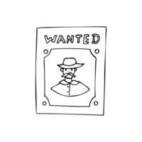 Hand-drawn Wanted vintage western poster. Crime outlaw. Wanted for reward. Cowboy banner vector