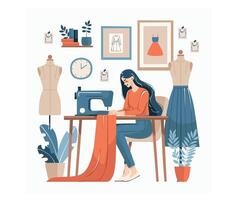 National Sewing Machine Day with Fashion Designer Character Illustration vector