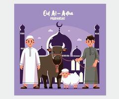 eid Alabama adha con personas y animales ilustración vector