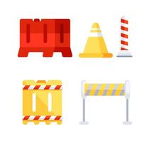 Road repair barriers set. Construction fences. Safety barricade warning, warning detour. vector