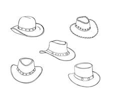 Different male hats. Fashion and vintage man hat collection image. Cowboy hat set. Hand-drawn Wild West headwear. vector