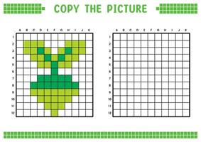 Copy the picture, complete the grid image. Educational worksheets drawing with squares, coloring cell areas. Children's preschool activities. Cartoon , pixel art. Radish illustration. vector