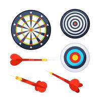 Darts equipment collection. Dart throwing boards with arrows. vector