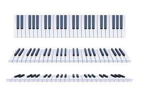 Piano keyboard set. Collection musical instrument row of black and white keys, three types vector