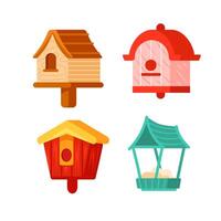 Wooden Bird Houses. Nesting box for birds for garden. Garden birdhouses for feeding birds vector