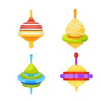 Whirligig toys set. Plastic Spinning top on white background. vector