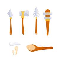 Stone Age Tools For Hunting. Ancient stone weapons. Primitive axe and bow. Hunting knife. vector