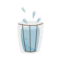 Hand drawn glass with water. Drink water. Self care. Flat illustration isolated on white background. vector