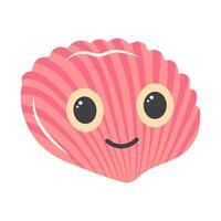 Cute seashell. Cartoon character. Marine life. Sea animal isolated on white background. vector