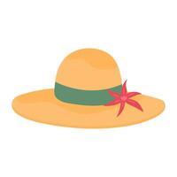 Summer hat with tropical flower. illustration isolated on white background. vector