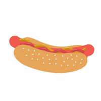 caliente perro con salsa de tomate y mostaza. rápido comida comida. ilustración aislado en blanco antecedentes. vector