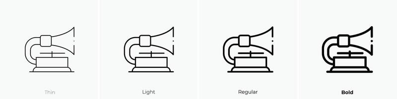 gramophone icon. Thin, Light, Regular And Bold style design isolated on white background vector