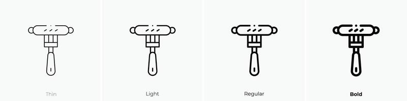 A la parrilla salchicha icono. delgado, luz, regular y negrita estilo diseño aislado en blanco antecedentes vector