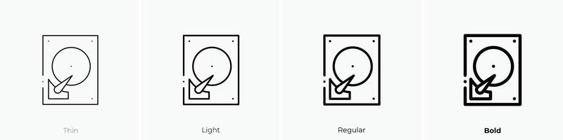 difícil disco conducir icono. delgado, luz, regular y negrita estilo diseño aislado en blanco antecedentes vector